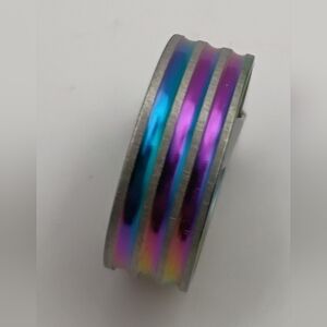 Unisex Rainbow Alloy Colorful Striped Cute Stainless Steel Band Ring U.S Size 9
